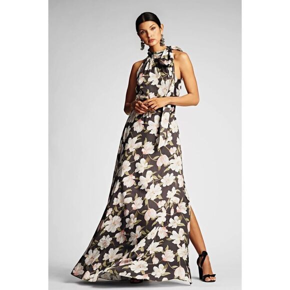 Sachin & Babi Women's Floral Print Tie-Neck Maxi Gown Size 2 NWOT - Picture 1 of 9